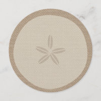 Burlap Inspired Sand Dollar Round Wedding Invite