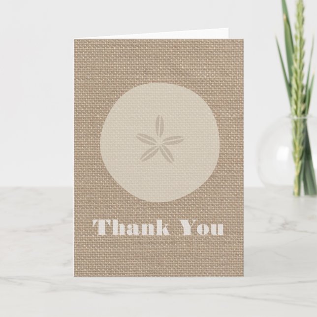 Burlap Inspired Sand Dollar Thank You Card (Front)