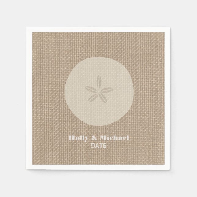 Burlap Inspired Sand Dollar Wedding Napkins (Front)