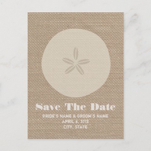 Burlap Inspired Sand Dollar Wedding Save The Date Announcement Postcard