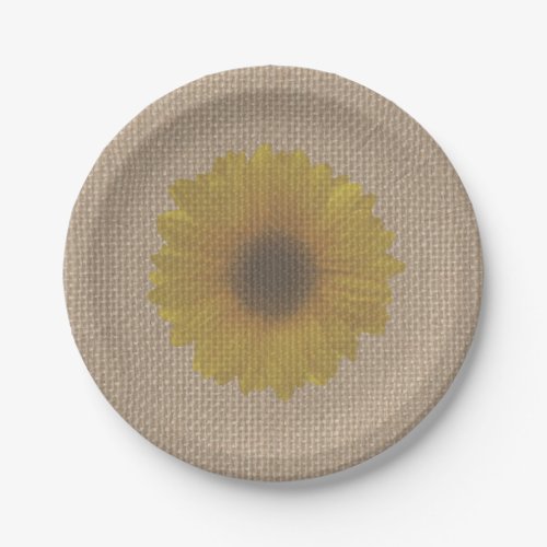 Burlap Inspired Sunflower Paper Plates
