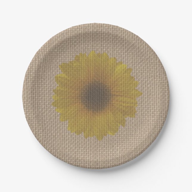 Burlap Inspired Sunflower Paper Plates (Front)
