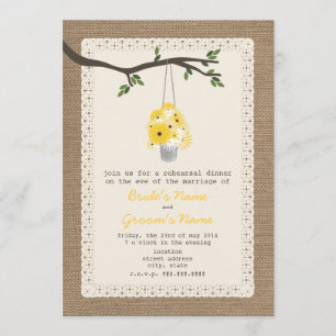 Burlap Inspired Tin Can Of Wildflower Rehearsal Invitation
