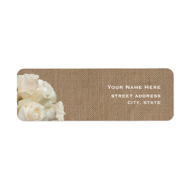 Burlap Inspired White Roses Address Label (Front)