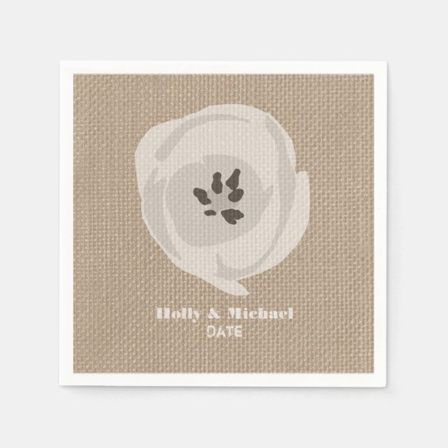 Burlap Inspired White Tulip Wedding Napkins (Front)
