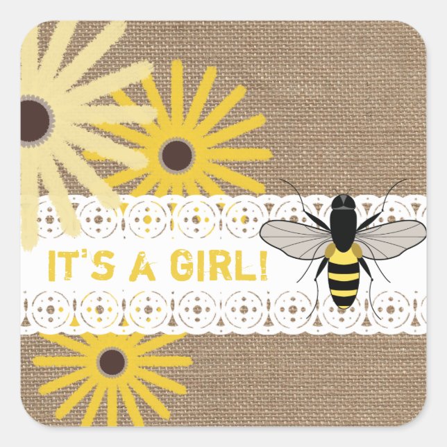 Burlap Inspired Wildflowers & Bee Baby Sticker (Front)