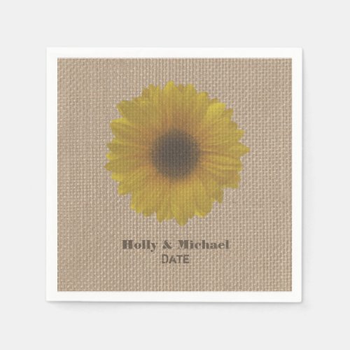 Burlap Inspired Yellow Sunflower Wedding Napkins