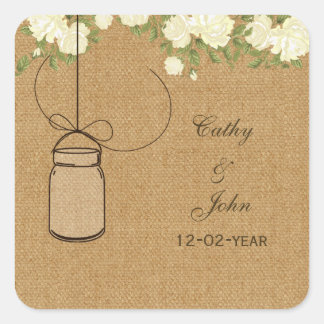 burlap ivory rose mason jar wedding favor stickers