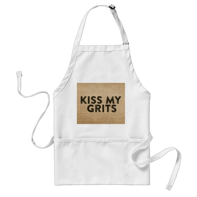Burlap Kiss My Grits Adult Apron (Front)