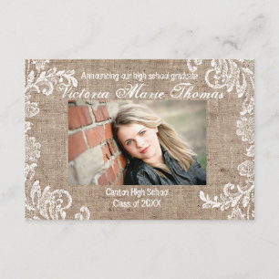 Burlap & Lace - 3x5 Graduation Announcement