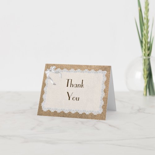 Burlap Lace And Bows Customizable Thank You Card