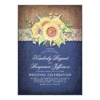 Burlap Lace and Sunflower Navy Rustic Fall Wedding Card