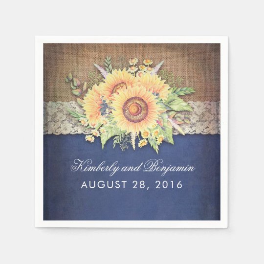 Burlap Lace And Sunflower Navy Rustic Fall Wedding Napkin Zazzle Com