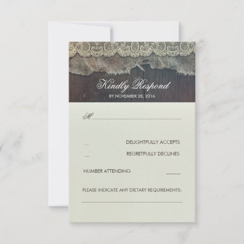 Burlap Lace and Wood Rustic Wedding RSVP