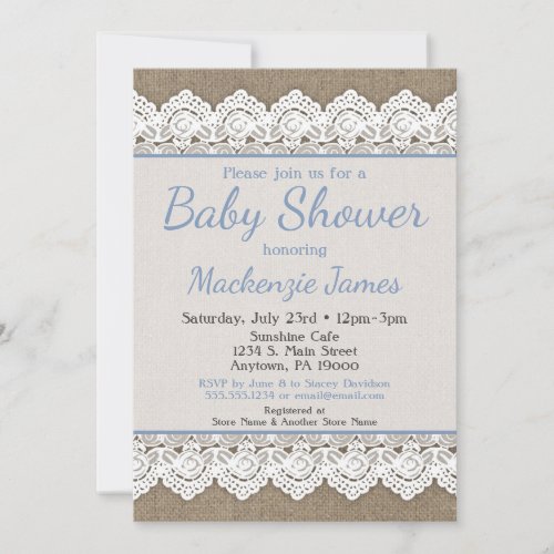 Burlap Lace Baby Shower Invitation _ Blue Boy