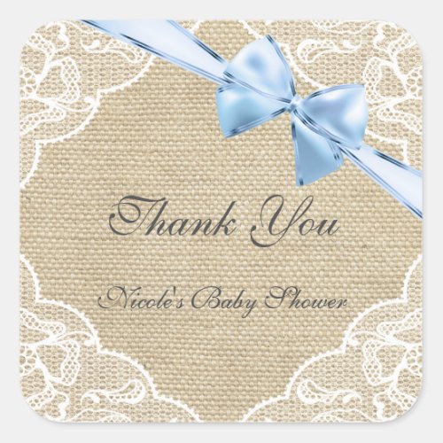 Burlap Lace  Blue Bow Baby Shower Sticker