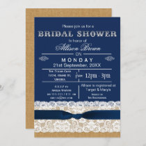 Burlap , lace,blue rustic bridal shower Invites