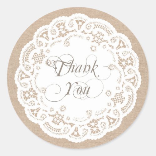 Burlap Lace Doily Thank You Stickers