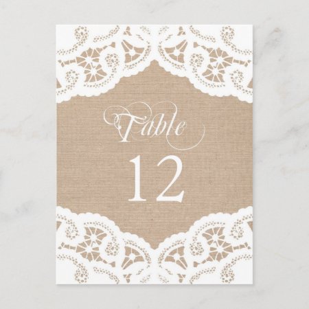 Burlap Lace Doily Wedding Table Number Table Cards