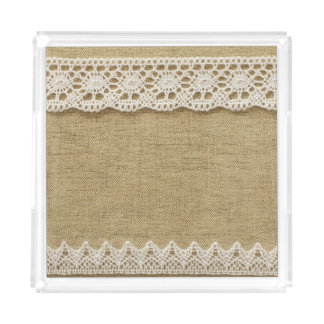 Burlap, lace fabric texture. acrylic tray