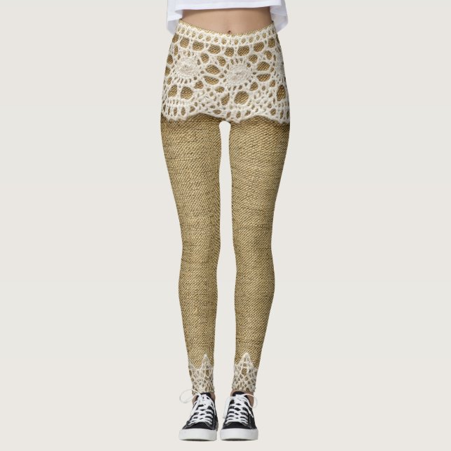 Burlap, lace fabric texture. leggings (Front)
