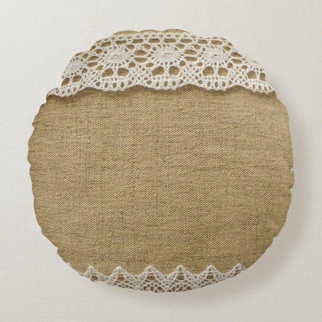 Burlap, lace fabric texture. round pillow (Front)