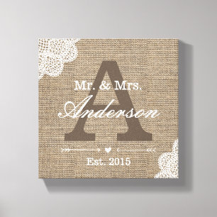 Burlap & Lace Family Established Family Name Sign