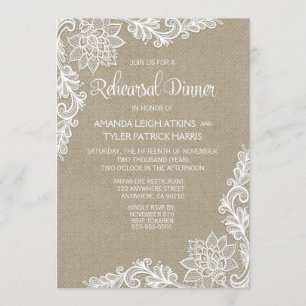 Burlap & Lace Floral Rehearsal Dinner Invitations