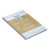 Burlap Lace Image Blue Bow Baby Shower Guest Book- Notebook (Right Side)