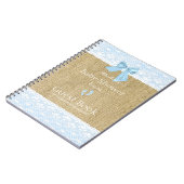 Burlap Lace Image Blue Bow Baby Shower Guest Book- Notebook (Left Side)