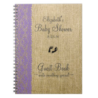Burlap Lace Image Lavender Baby Shower Guest Book