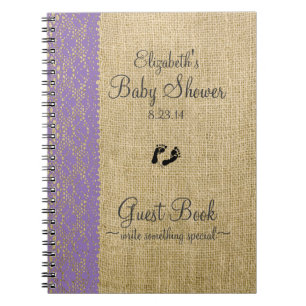 Burlap Lace Image Lavender Baby Shower Guest Book