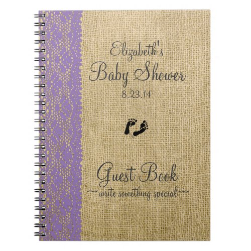 Burlap Lace Image Lavender Baby Shower Guest Book