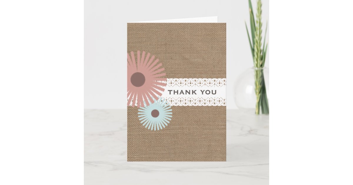 Burlap & Lace Inspired Floral Thank You Card | Zazzle