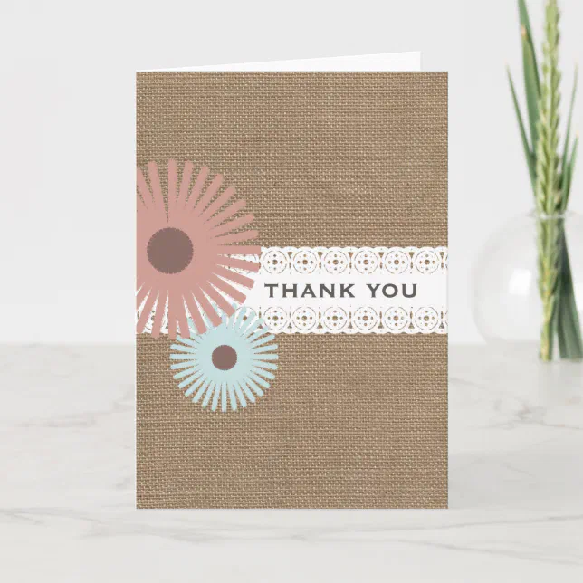 Burlap & Lace Inspired Floral Thank You Card | Zazzle