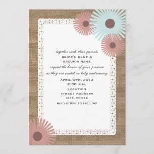 Burlap & Lace Inspired Floral Wedding Invitation