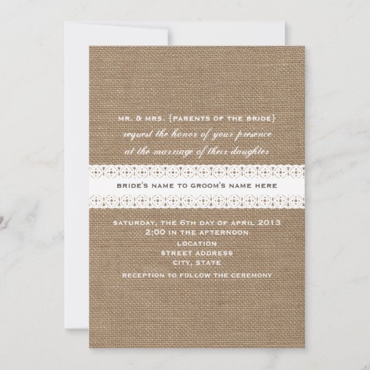 Burlap &amp; Lace Inspired Wedding Invitation | Zazzle.com