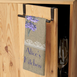 Burlap Lace Lavender Flower Kitchen Towels