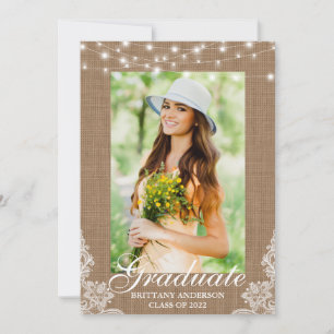 Burlap Lace Lights Photo Graduation Announcement