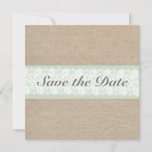 Burlap &amp; Lace Mint Customizable Save The Date