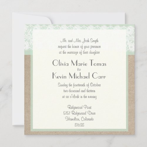 Burlap &amp; Lace Mint Customizable Wedding Invitation