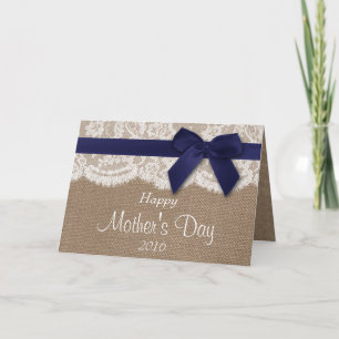 Burlap, Lace & Navy Bow Happy Mother's Day Card
