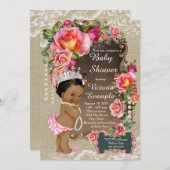 Burlap Lace Pearl Ethnic Princess Baby Shower Invitation (Front/Back)