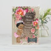 Burlap Lace Pearl Ethnic Princess Baby Shower Invitation (Standing Front)