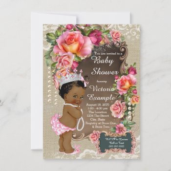 Burlap Lace Pearl Ethnic Princess Baby Shower Invitation by The_Vintage_Boutique at Zazzle