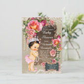 Burlap Lace Pearl Princess Baby Shower Rustic Invitation (Standing Front)
