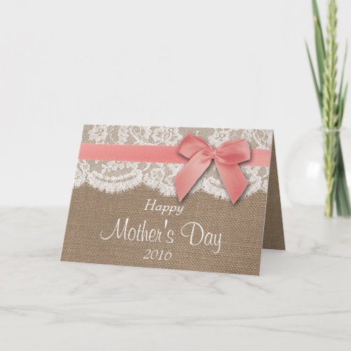 Burlap Lace  Pink Bow Happy Mothers Day Card