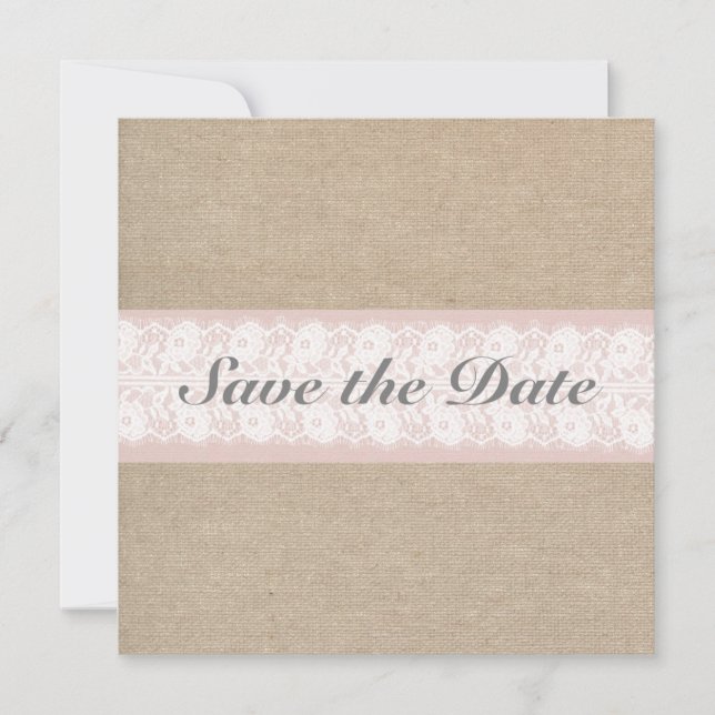 Burlap & Lace Pink Customizable Save The Date (Front)
