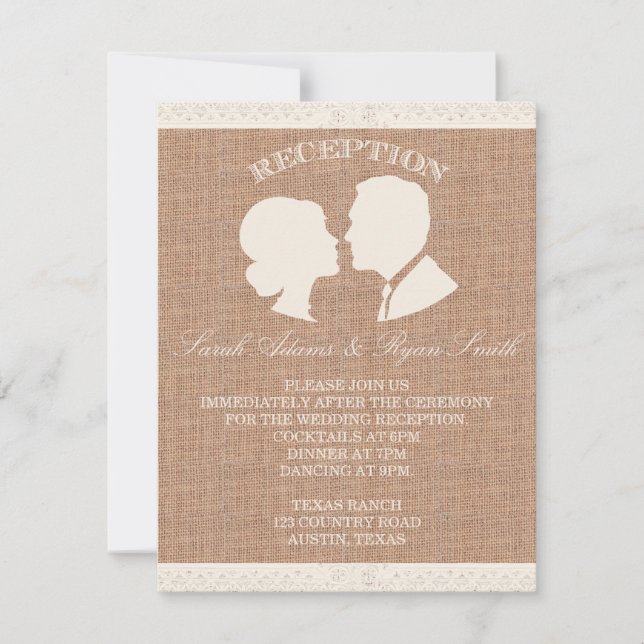 Burlap & Lace Print Reception Invitation (Front)