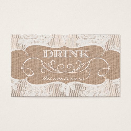 Burlap &amp; Lace Print Wedding Drink Ticket Business Card